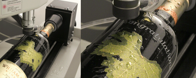 Engraving a champagne bottle.